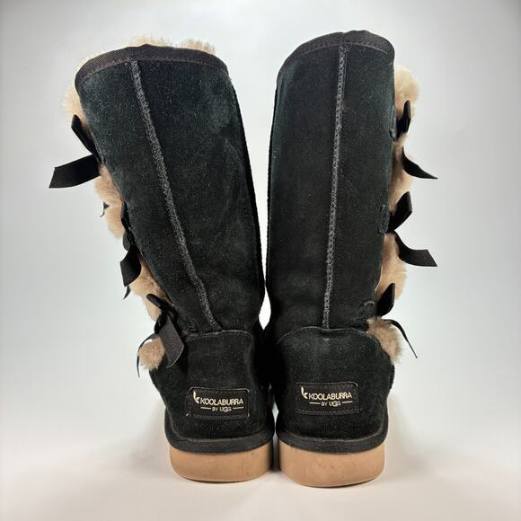 UGG Koolaburra Victoria Bow Tall Boots Black Suede Winter Pull On Women’s Size 7 - Picture 4 of 9